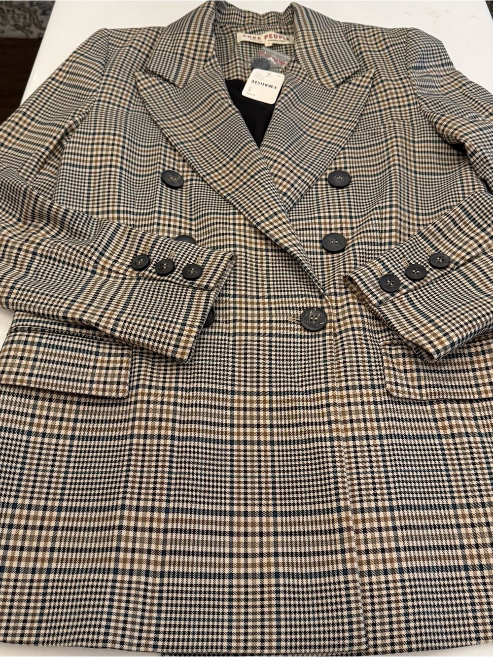 Free People  Women’s Ashby  Glen Plaid Double Breasted Blazer Sz S NWT - Picture 12 of 16